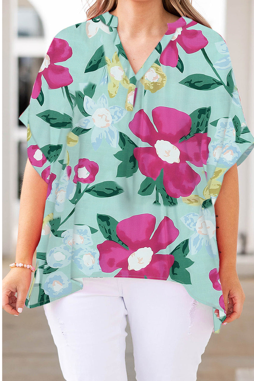 Green Floral Blouse Curvy - sale