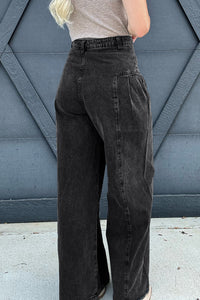 Pleated Wide Leg Denim Pant