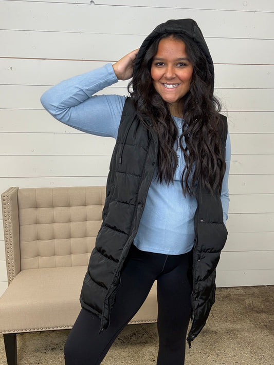 Black Long Puffer Vest