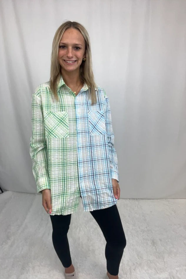Green/Blue Plaid Blouse