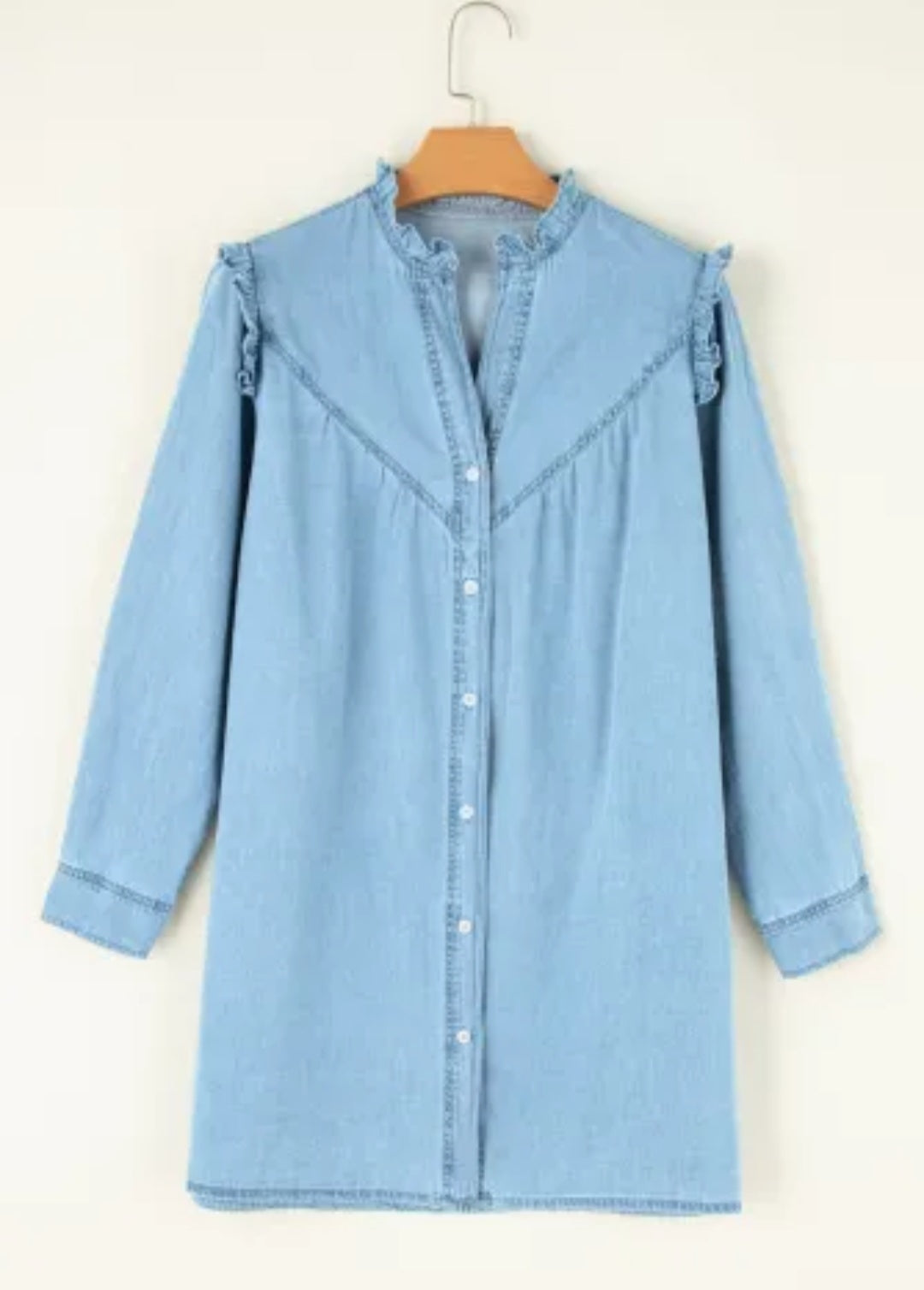 Ruffle Denim Shift Dress