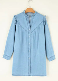 Ruffle Denim Shift Dress