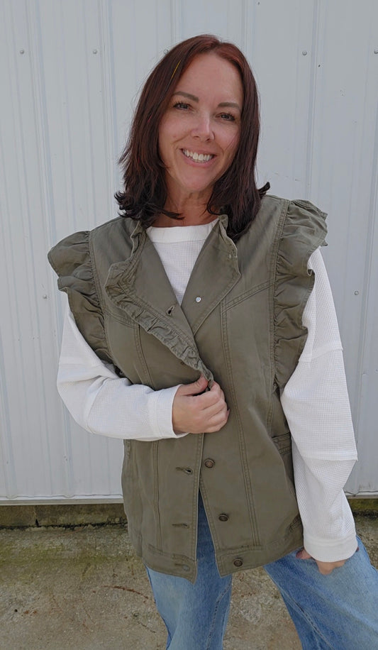 Olive Ruffle Vest