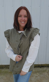 Olive Ruffle Vest