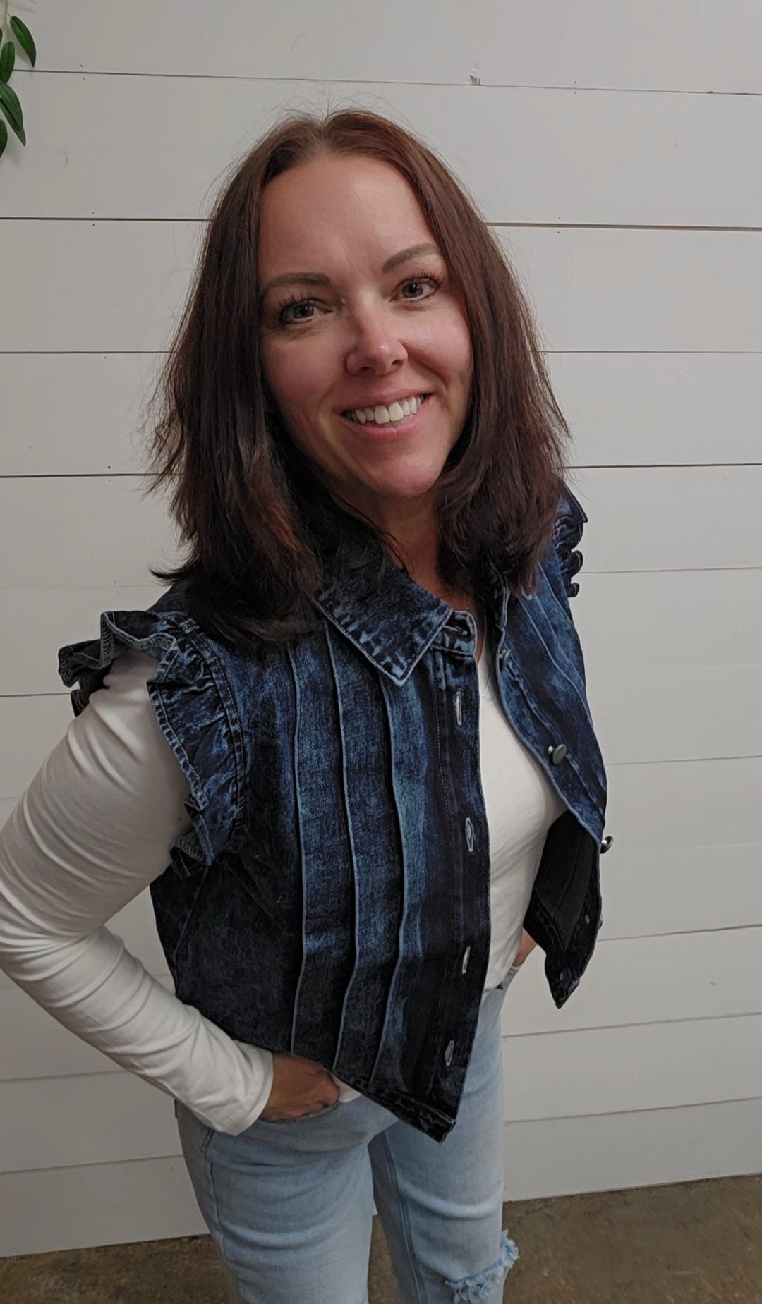 Denim Pleated Vest