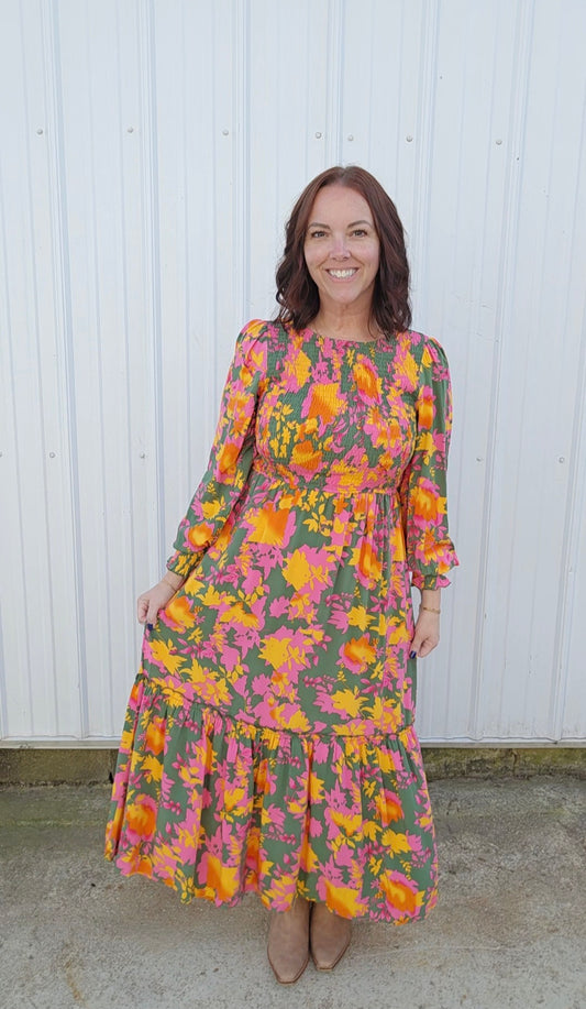 Ola Orange Floral Dress