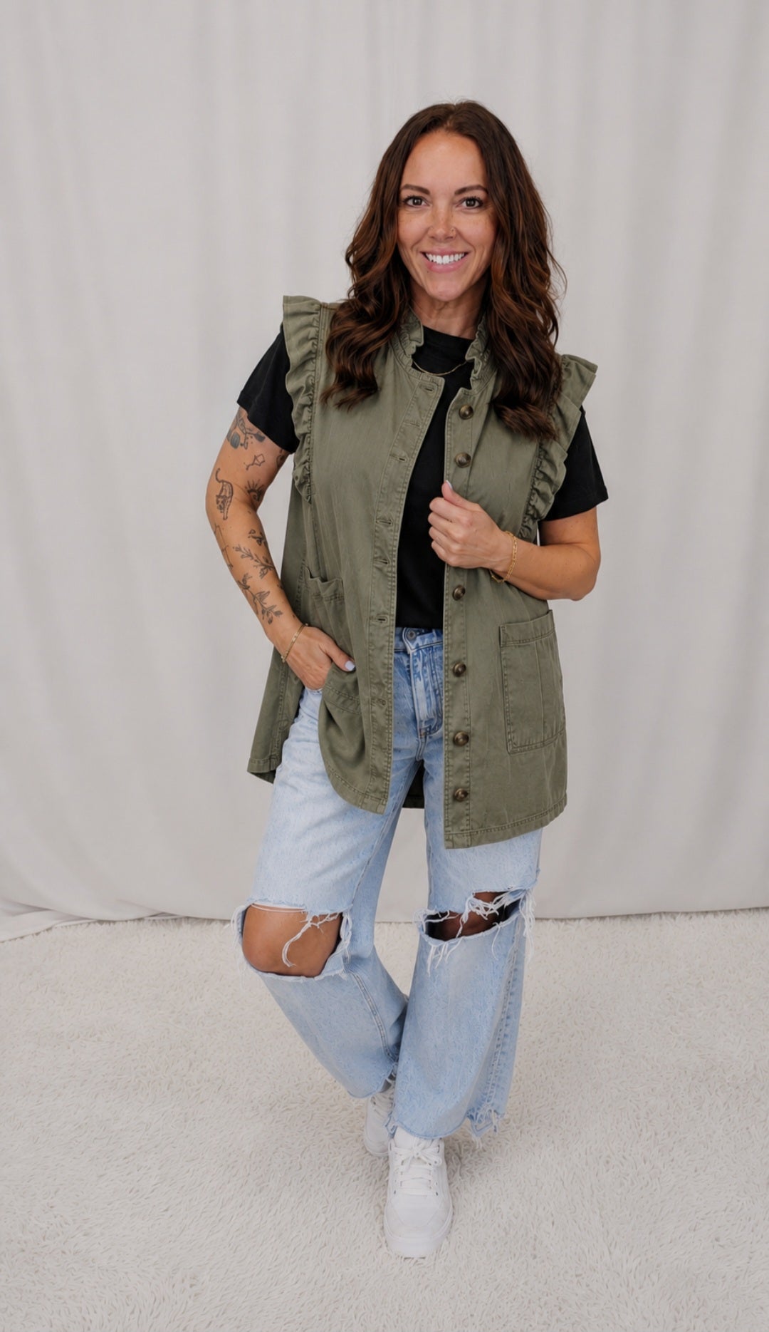 Olive Ruffle Vest