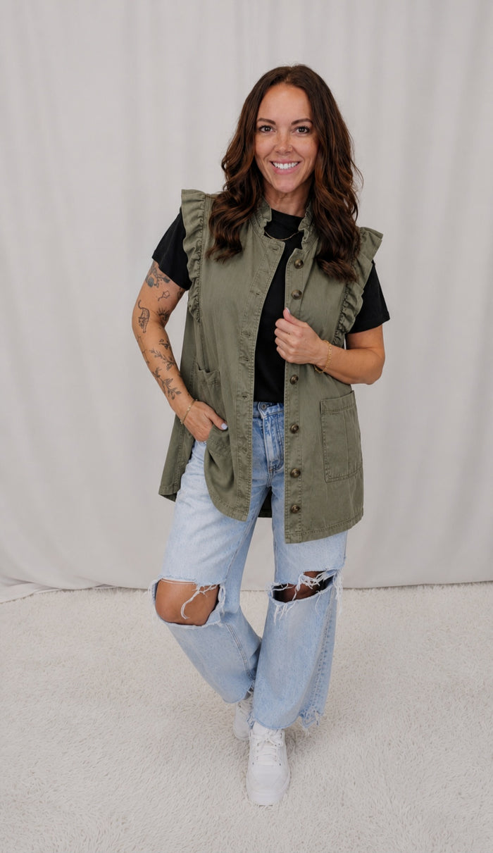 Olive Ruffle Vest