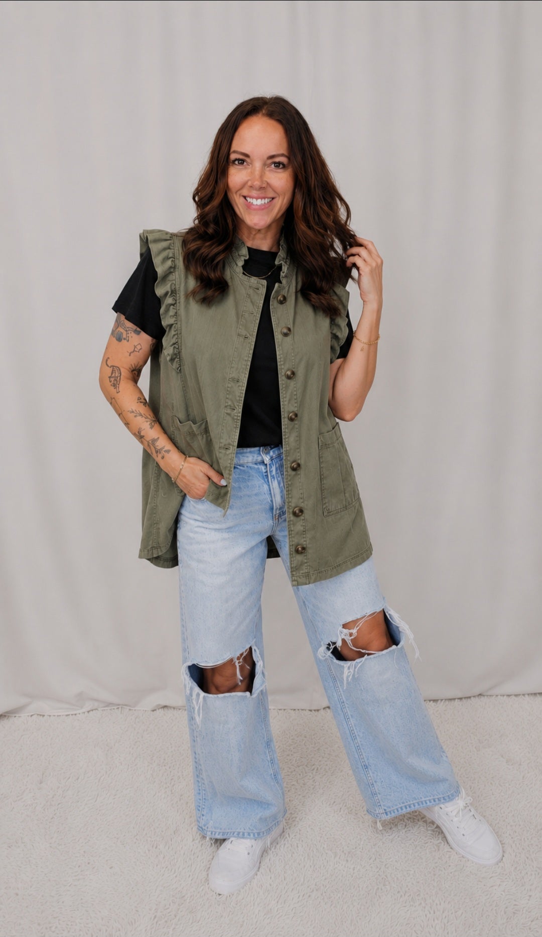 Olive Ruffle Vest