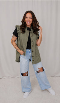 Olive Ruffle Vest