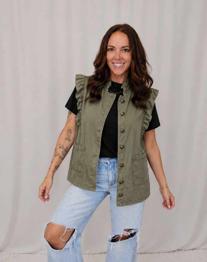 Olive Ruffle Vest