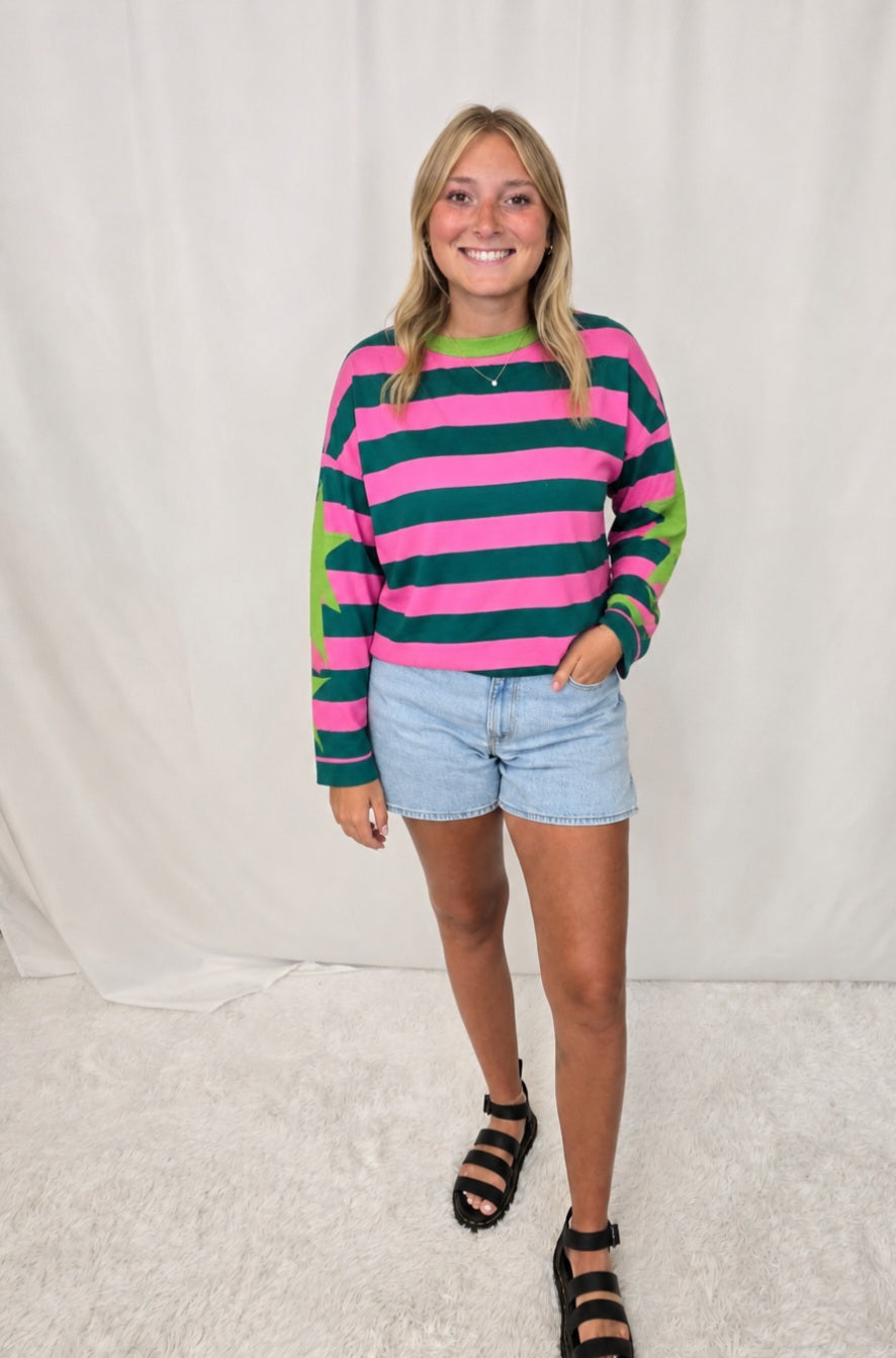 Pink/Teal Stripe Star Top