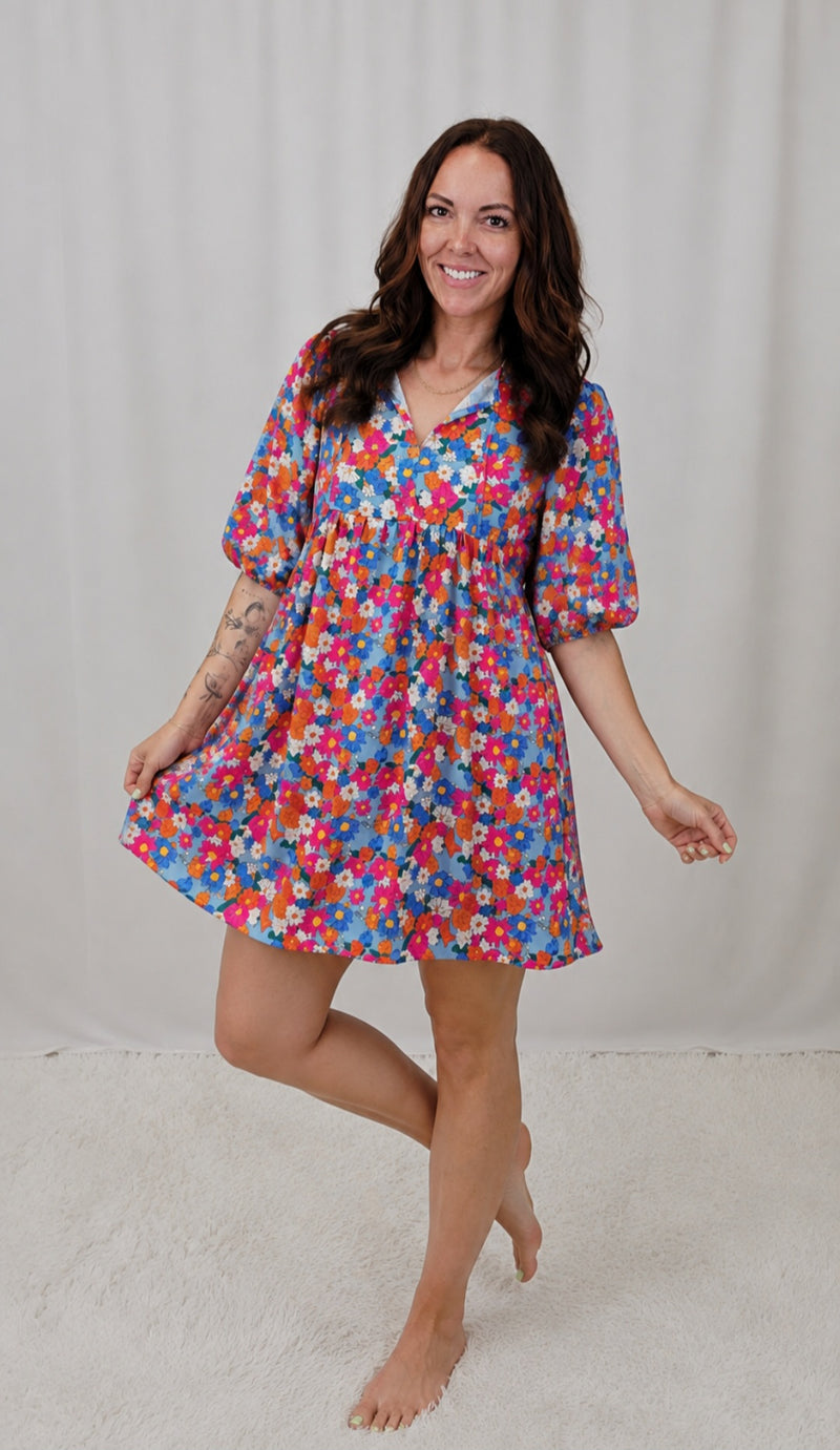 Sky Blue Floral Dress