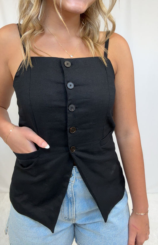 Blaire Button Black Tank