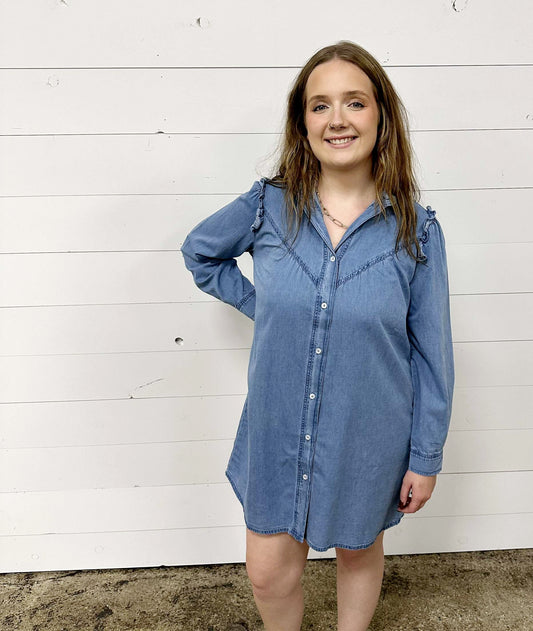 Ruffle Denim Shift Dress