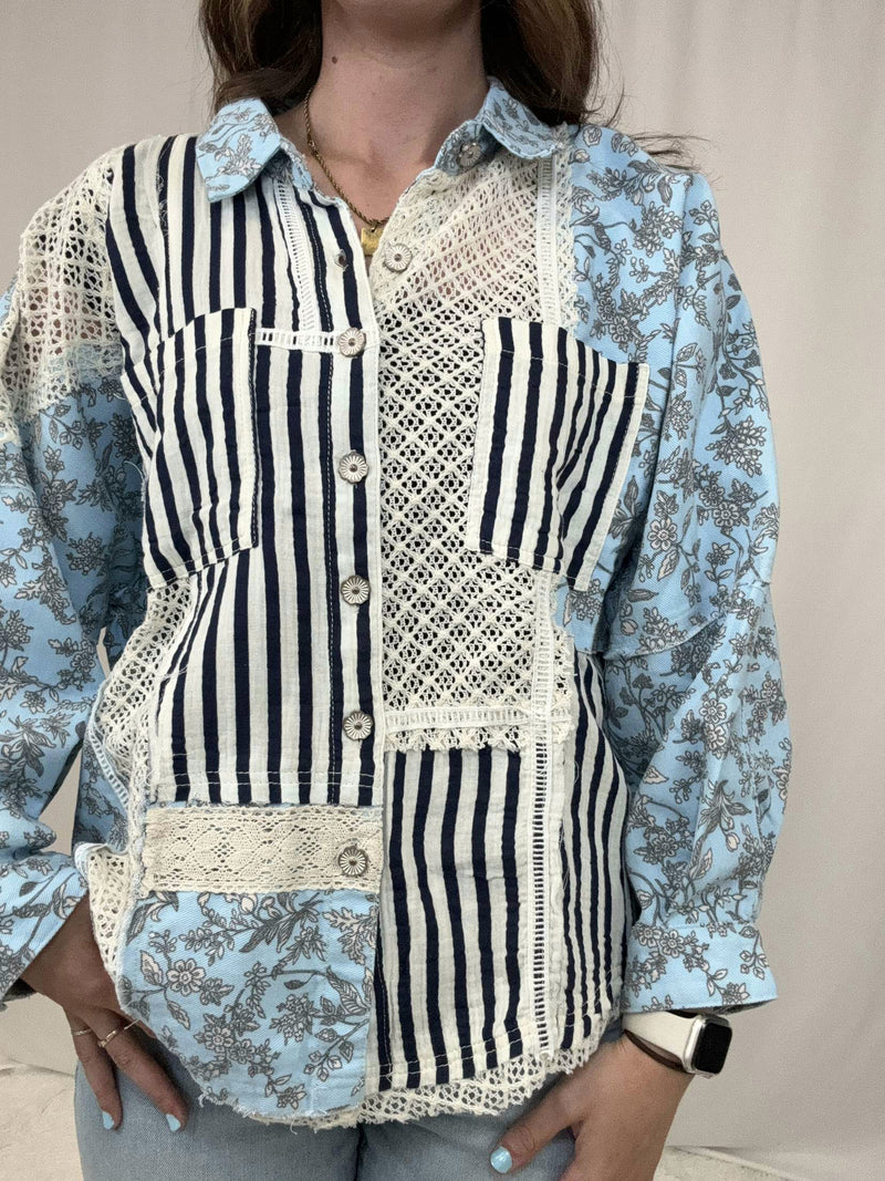 Sky Floral Crochet Patch Jacket
