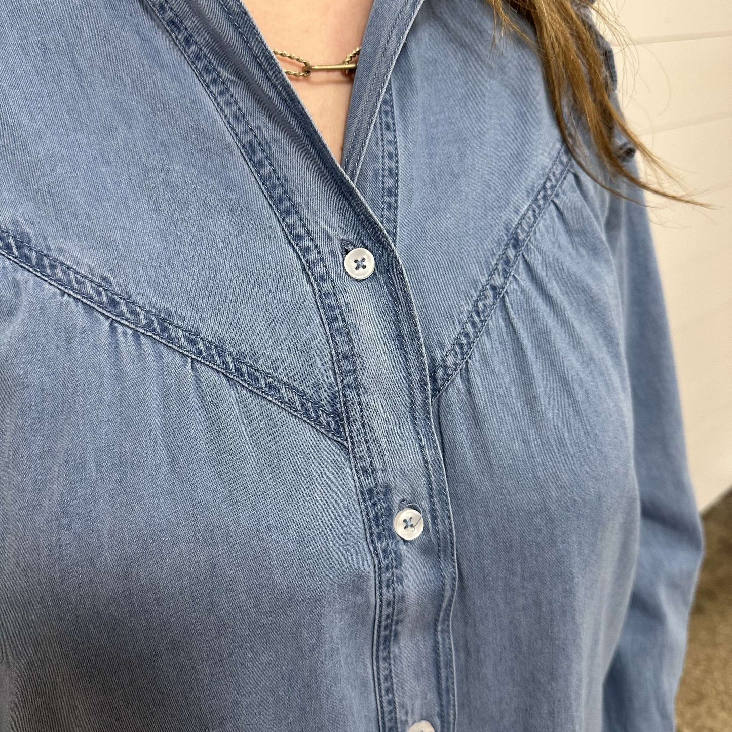 Ruffle Denim Shift Dress