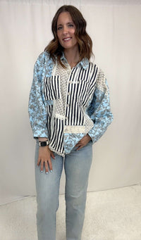 Sky Floral Crochet Patch Jacket
