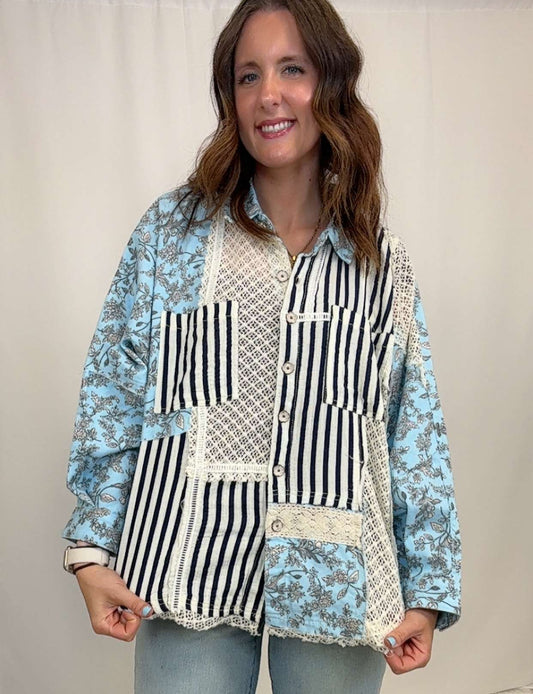 Sky Floral Crochet Patch Jacket