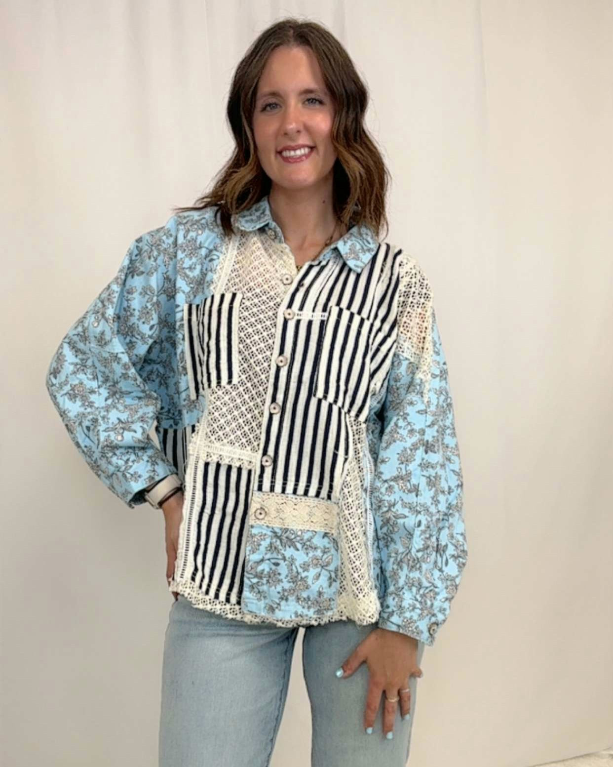 Sky Floral Crochet Patch Jacket