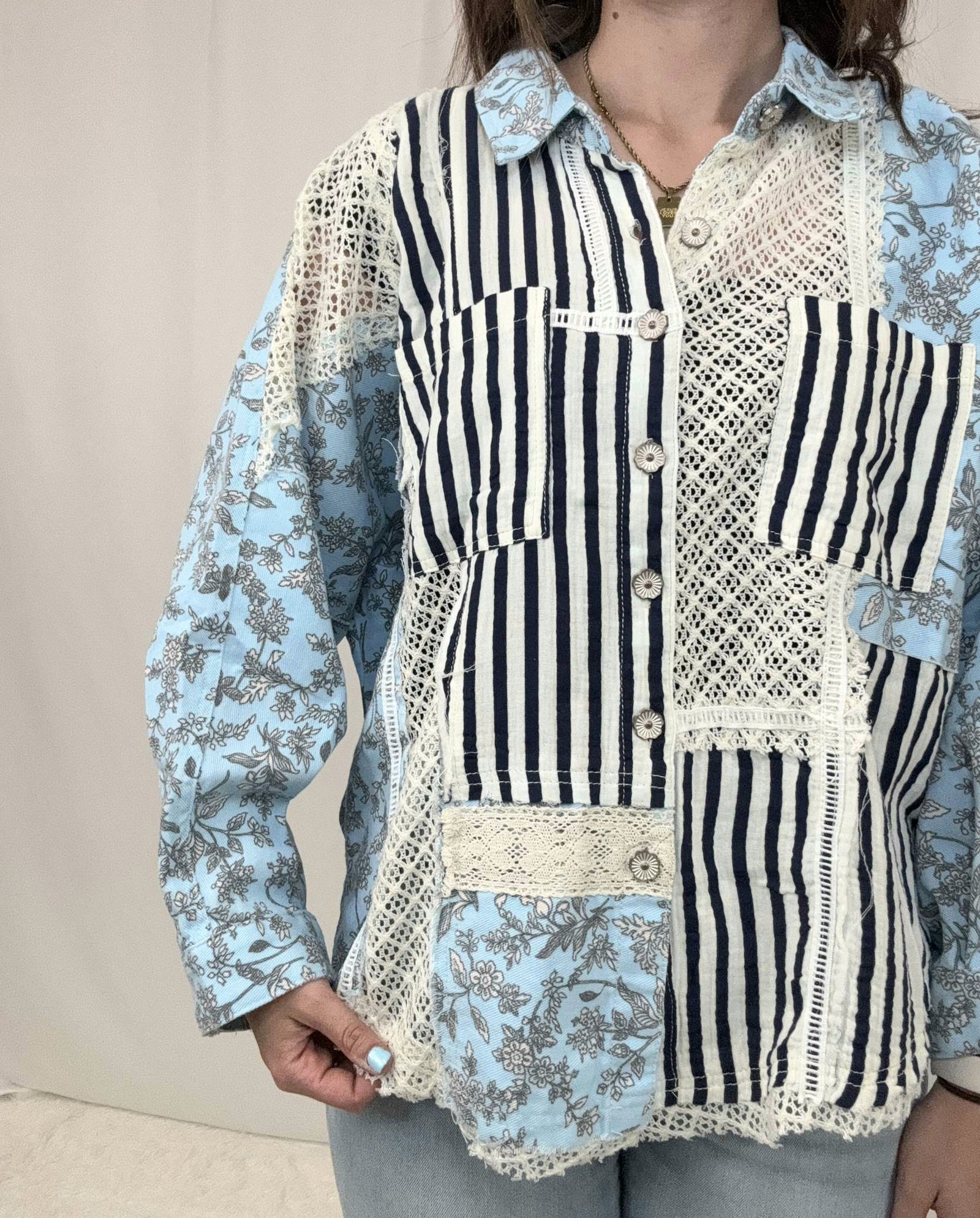 Sky Floral Crochet Patch Jacket