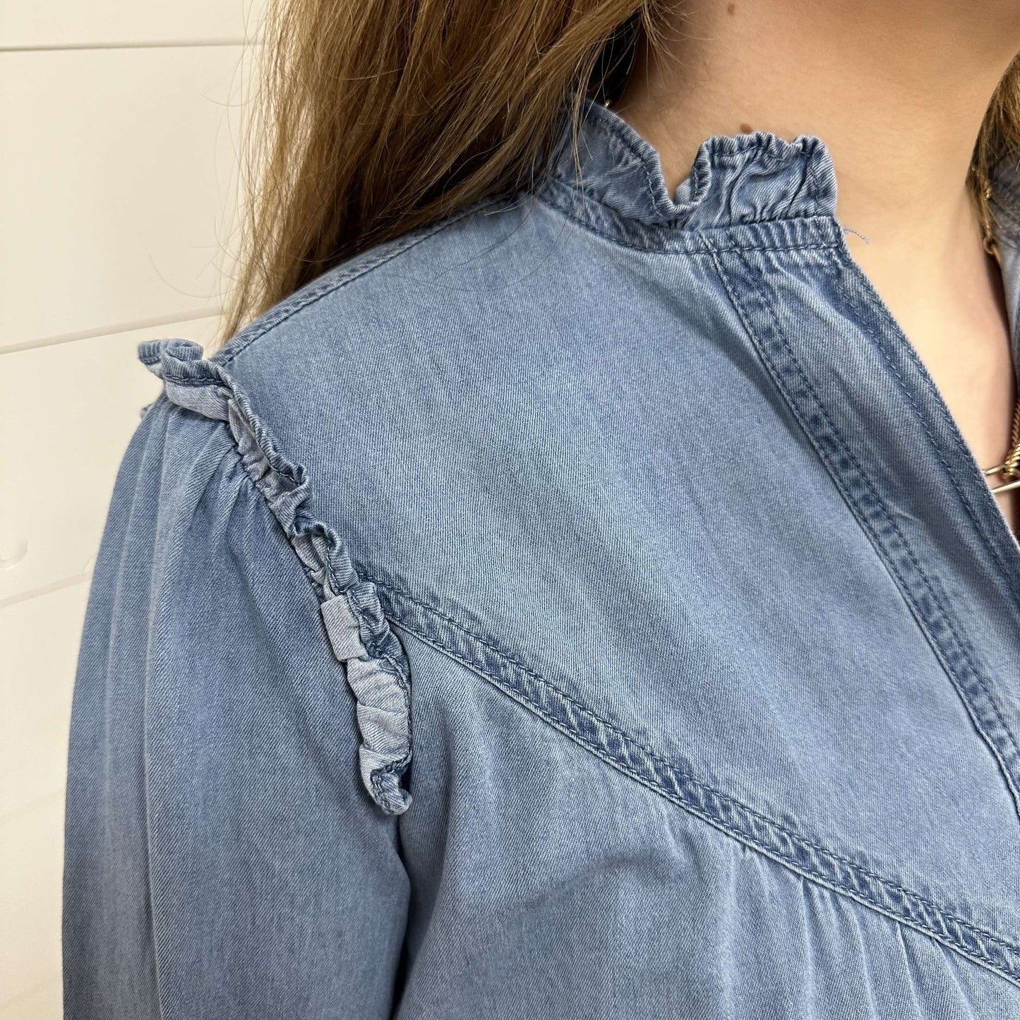 Ruffle Denim Shift Dress