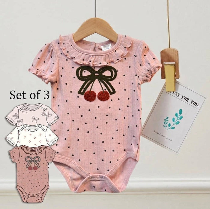 Set Of 3 Cherry Embroidery Bodysuit