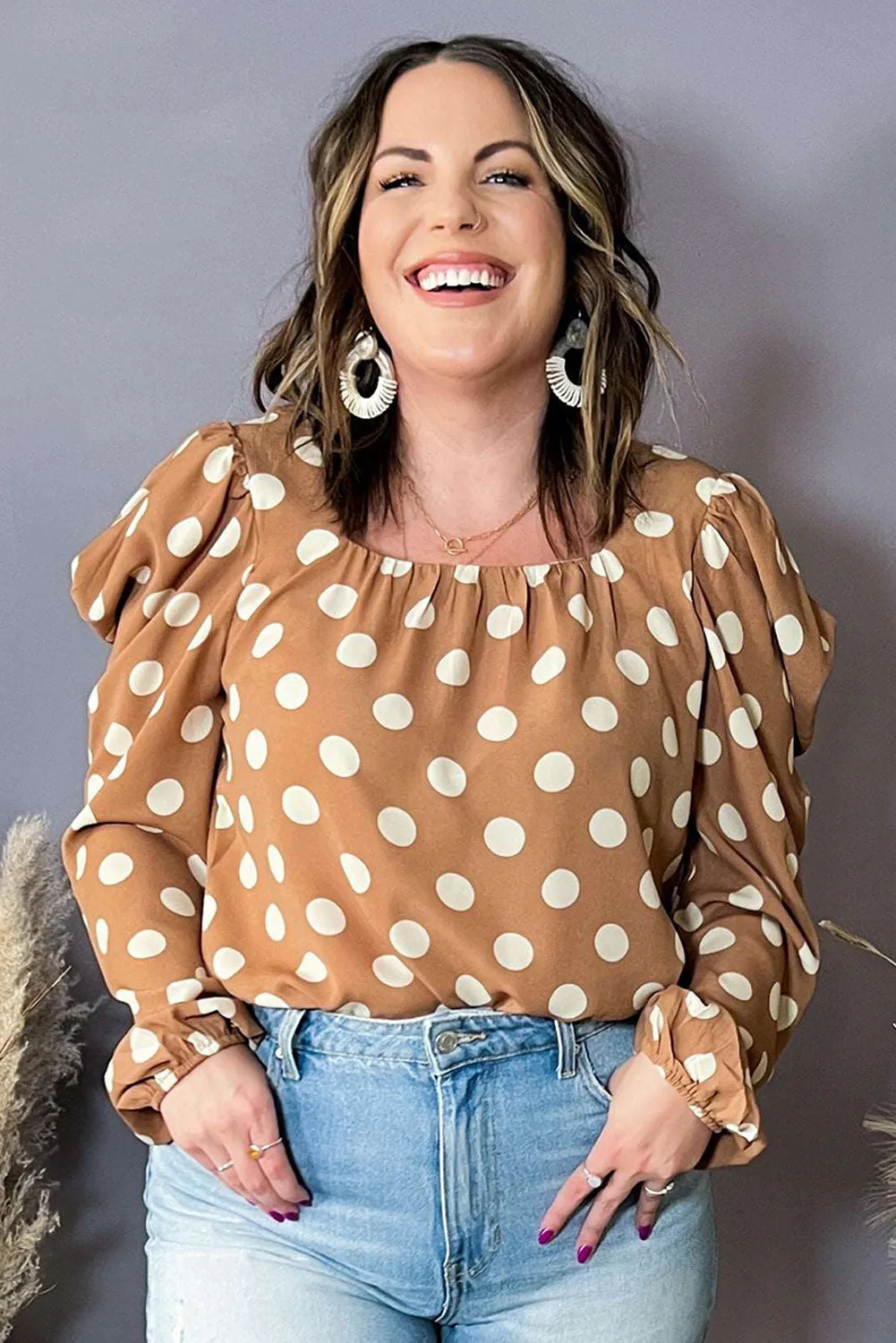 Khaki Polka Dot Blouse - sale