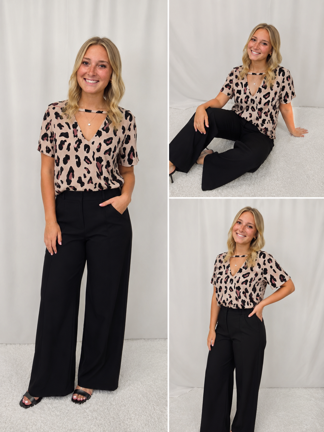Taupe Leopard Cutout Top