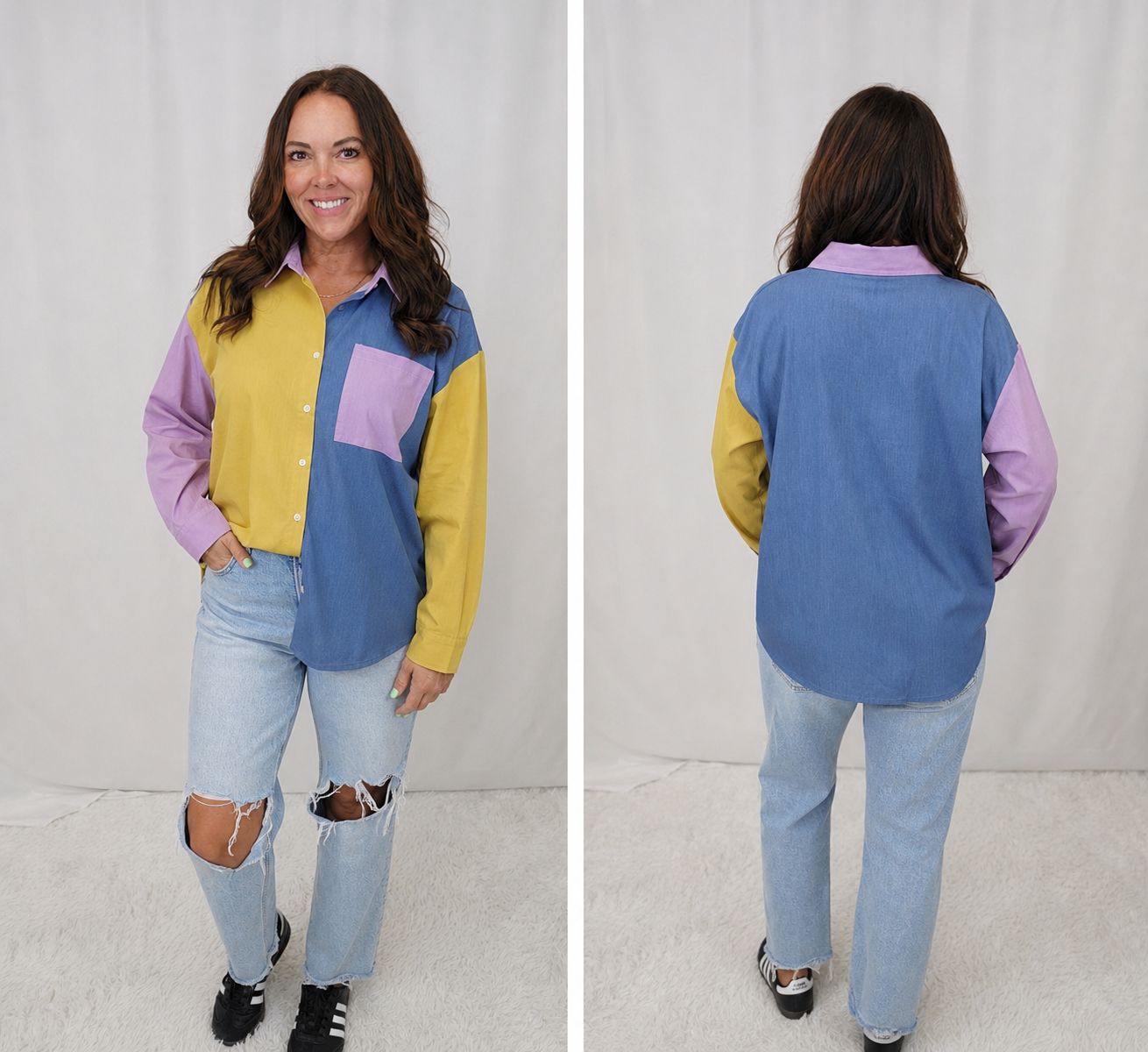 Colorblock Button Down Blouse