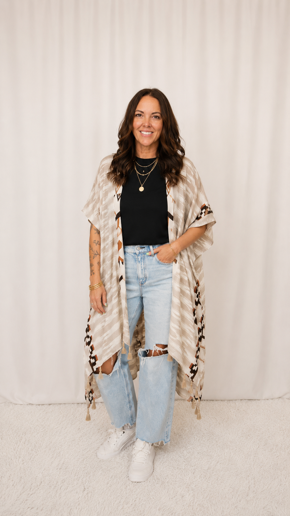 Beige Tassel Kimono