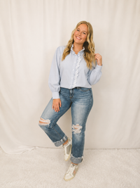 Blue Stripe Frill Blouse