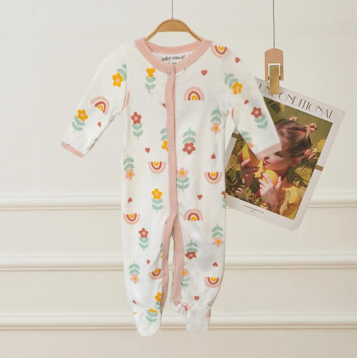 Rainbow Flowers Zipper Footie Pajamas